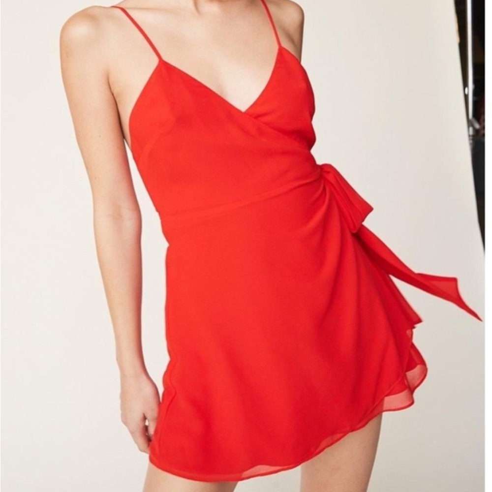 LPA red wrap tunic mini dress size small summer 4th of July